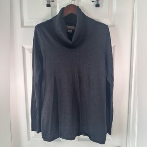 Vertical Designs Cowl Neck Metallic Black Knit Womens Sweater Size Large